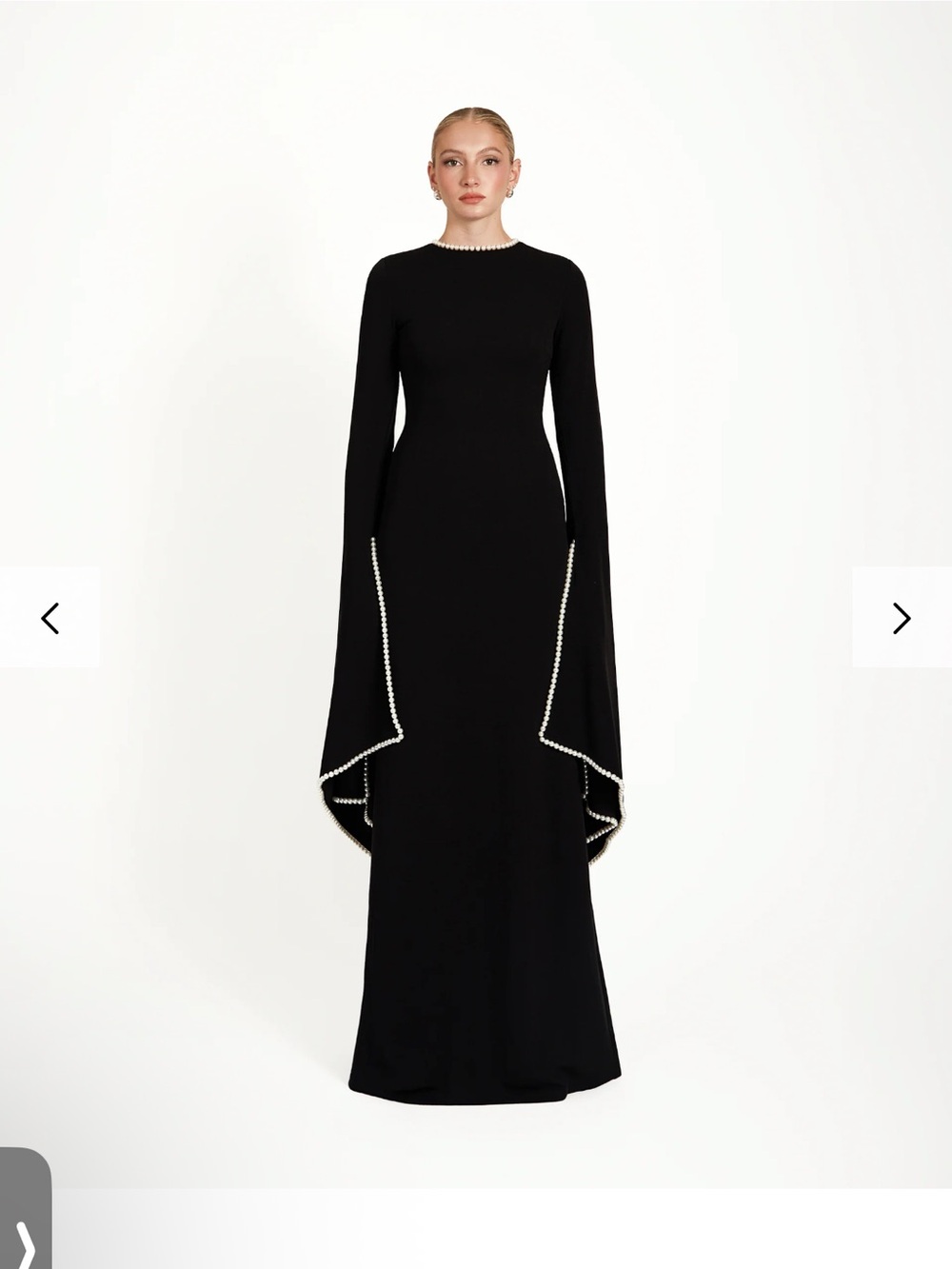 Long-Sleeve Black Pearl-Trim Maxi Dress